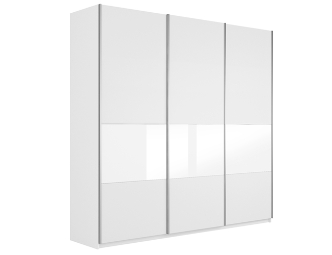 Шкаф-купе широкий Прайм 3-х дверный (фасад дсп/стекло белое/черное), Белый снег