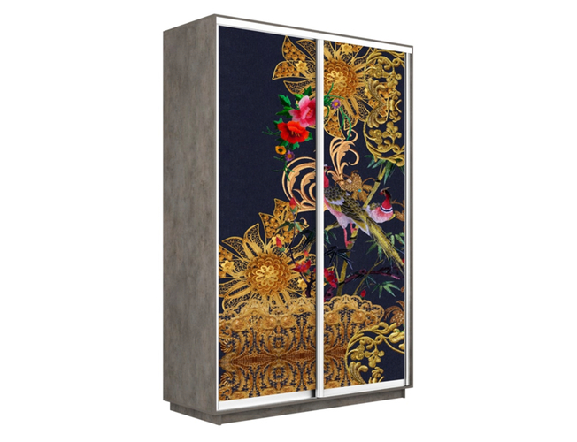 Шкаф-купе Экспресс Люкс 2-х дверный (Фото №1013 Золотой орнамент), Бетон