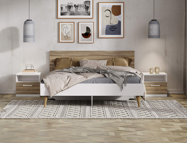 Кровать Ines (белый), ЛДСП ясень ориноко