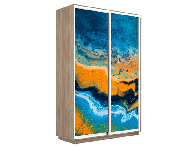 Шкаф-купе Экспресс 2-х дверный (Фото №1006 Абстракция оранжево-голубая), Сонома