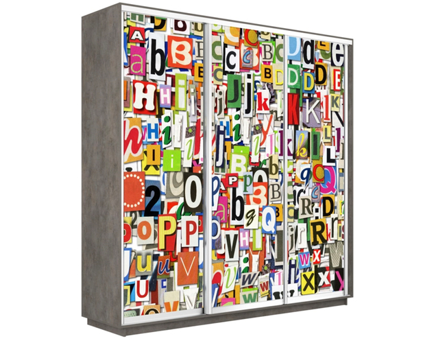 Шкаф-купе Экспресс Люкс 3-х дверный (Фото №1017 Буквы), Бетон